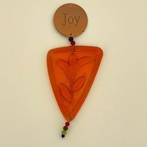 HALLMARK Sun Catcher Orange Glass Joy Stamped Metal Disc Colored Glass Beads